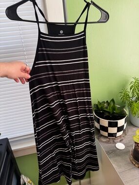 SO Black and White Striped Asymmetrical Slip Dress